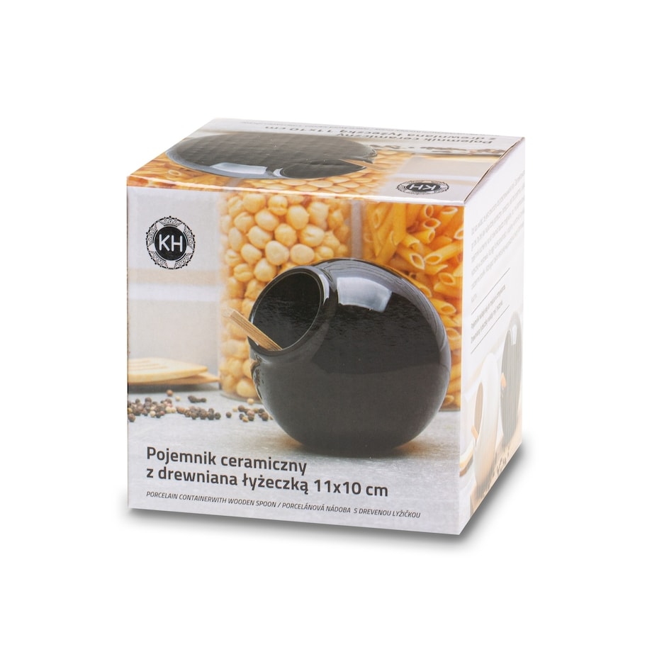 Pojemnik kuchenny z drewnianą łyżeczką na sól przyprawy herbatę ceramika