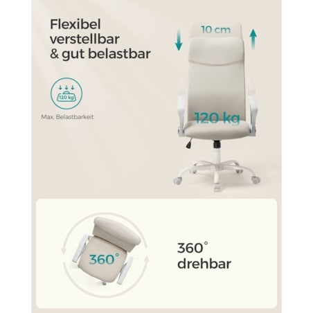 Ergonomiczne krzesło biurowe z wyściełanym siedziskiem, Beż capuccino
