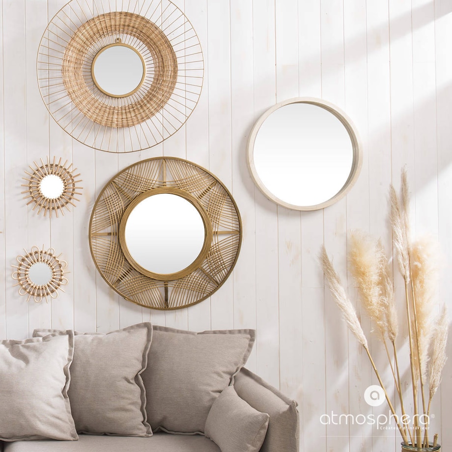 Lustro boho w bambusowej ramie INA, Ø 89 cm