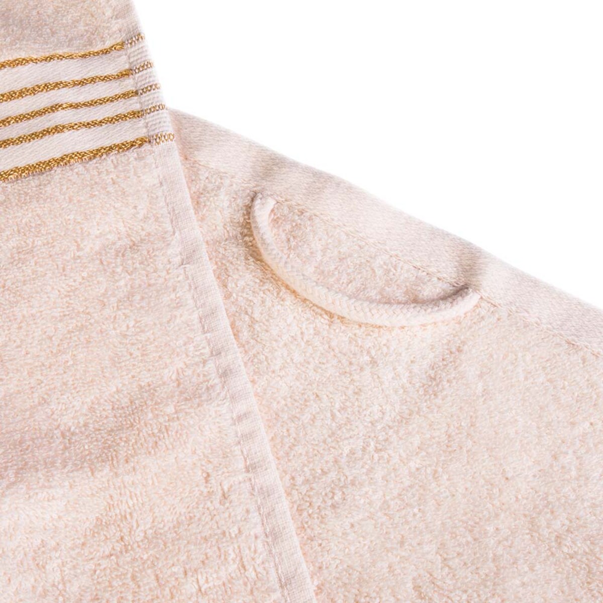 Ręcznik kąpielowy 50x90 cm bawełniany kolor kremowy z bordiurą w złote paski 500 g/m2 TIWANO