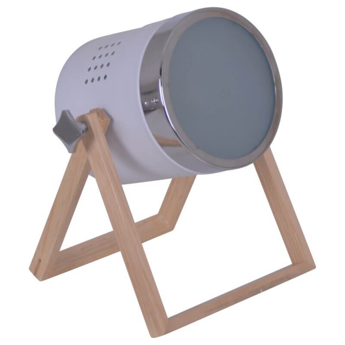 Nocna lampa stojąca Tim do sypialni regulowana biała drewno