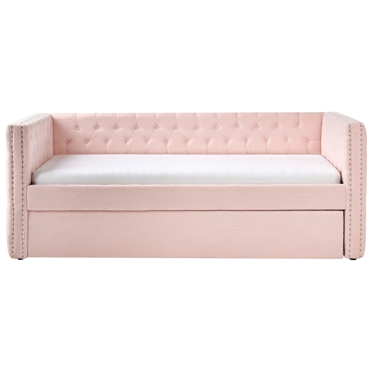 Łóżko wysuwane Boucle GASSIN 90 x 200 cm Pastelowy róż