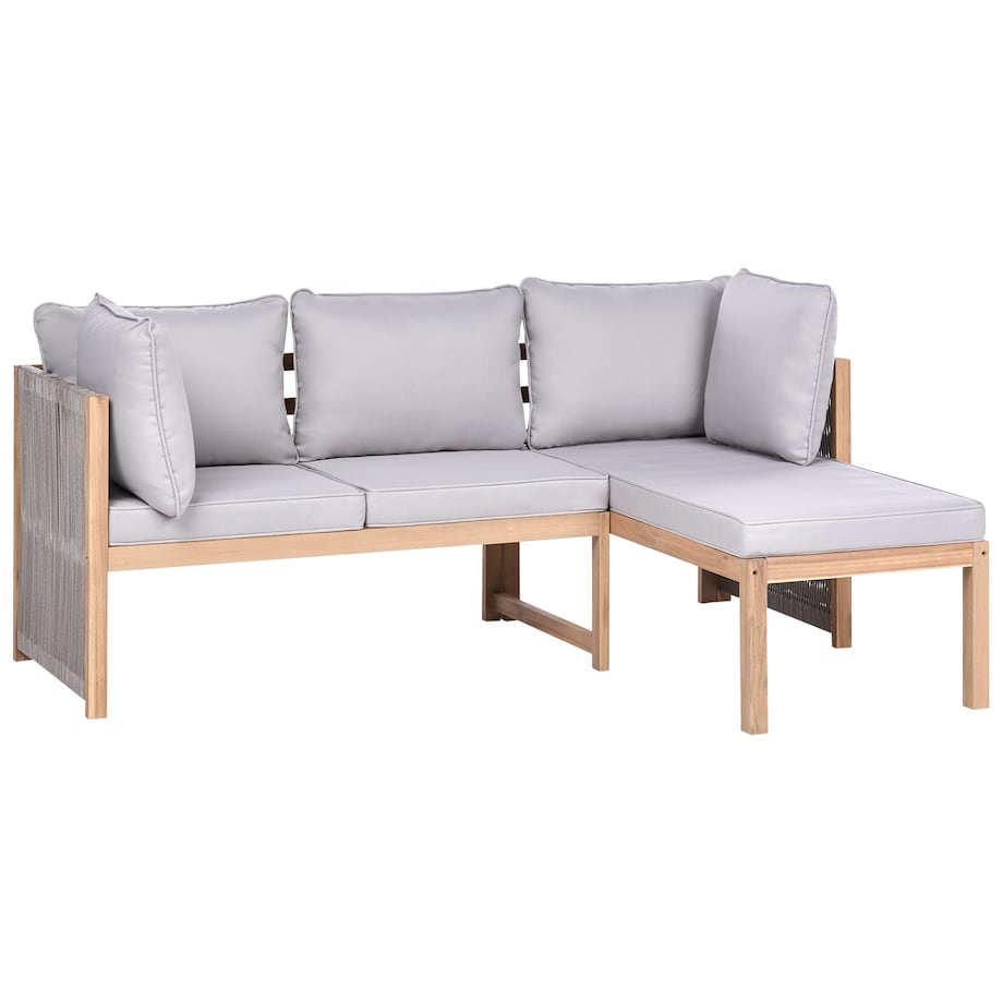 Narożnik ogrodowy ze stolikiem dla 3 osób ARABBA Lewostronny Szary Certyfikowane drewno akacjowe