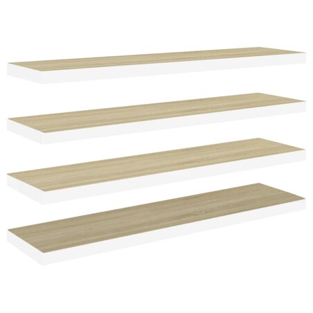 vidaXL Półki ścienne, 4 szt., dębowo-białe, 90x23,5x3,8 cm, MDF