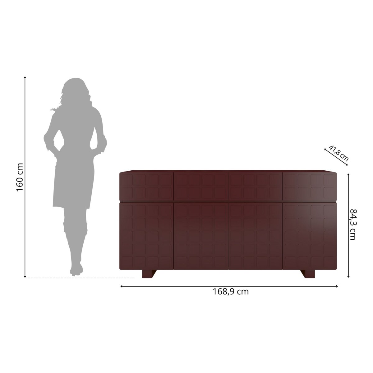 Nowoczesna komoda z frontami 3D Skandica CUBO LONG / kolor mahoń / szer. 169 cm