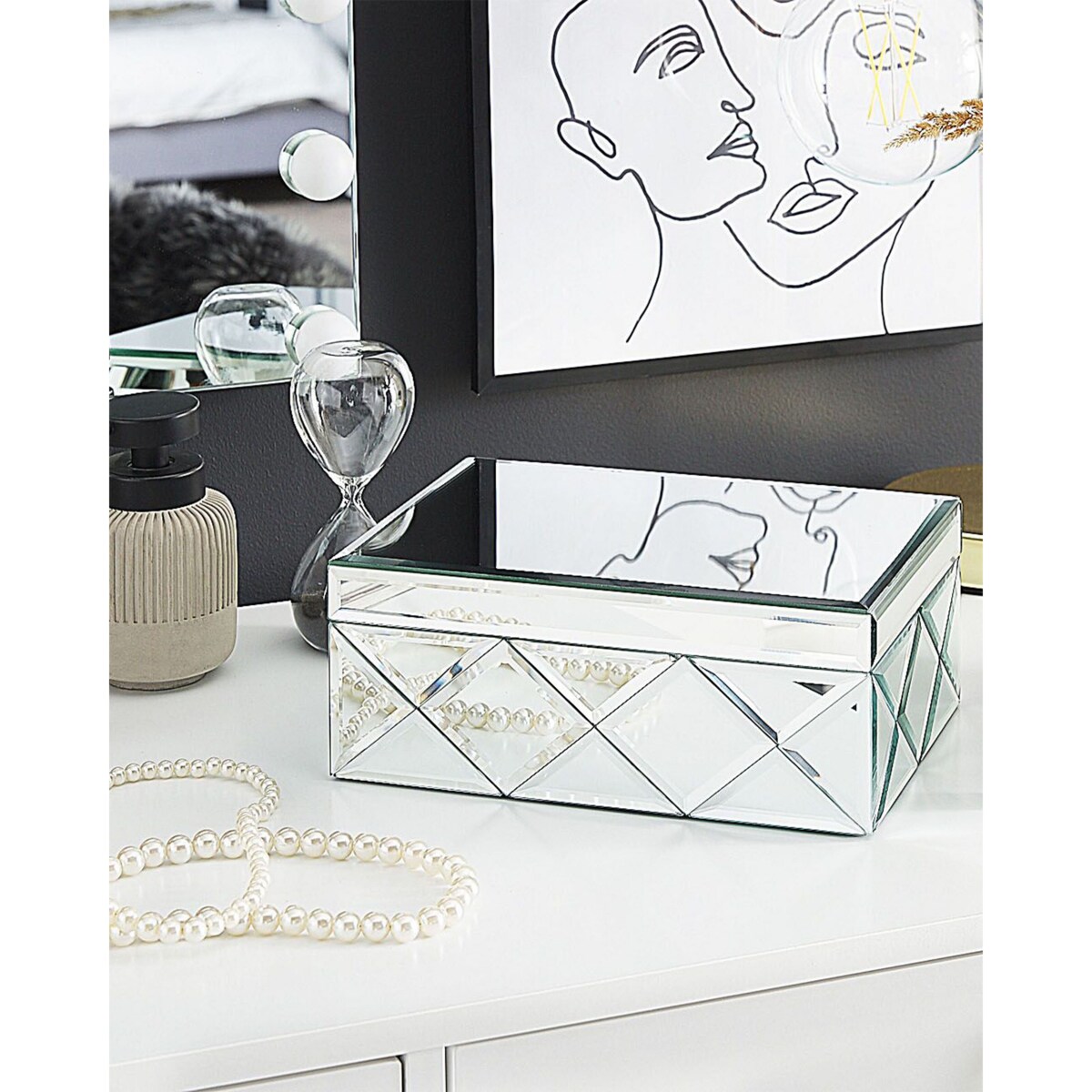 Szkatułka na biżuterię lustrzana srebrna GORRON