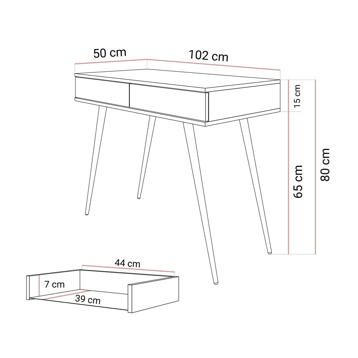 Konsola OXFORD z szufladami na złotym stelażu, biały mat