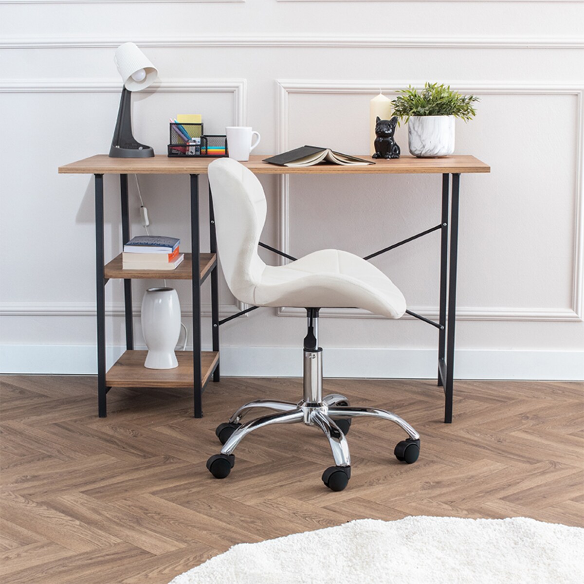 Krzesło biurowe fotel obrotowy regulowany welurowy beż