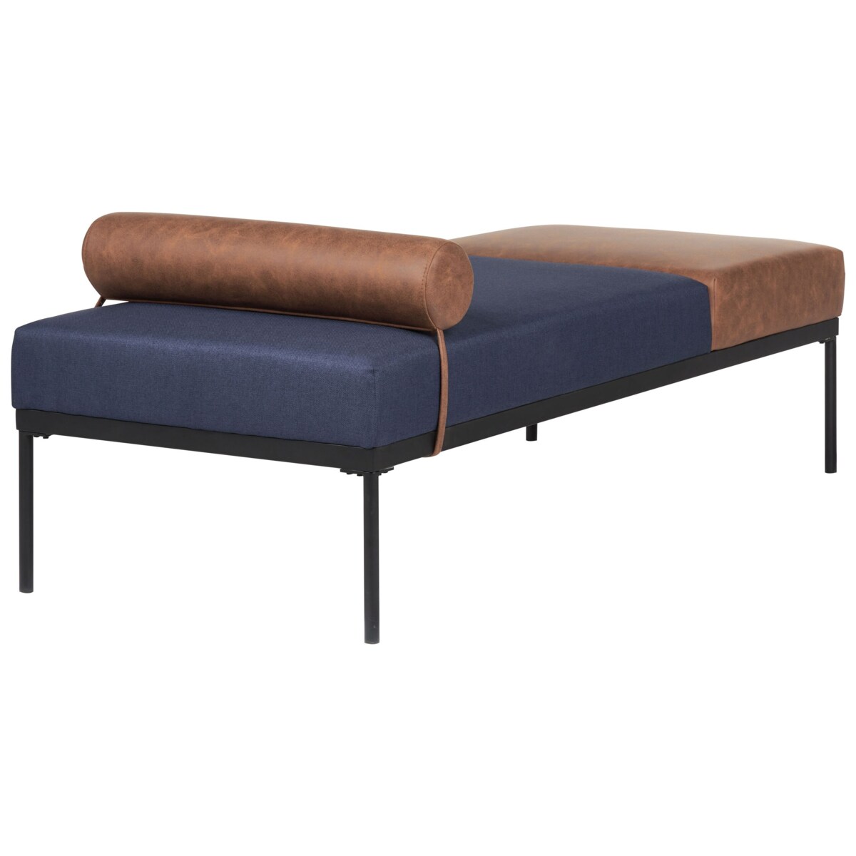 Szezlong len syntetyczny i ekoskóra ciemnoniebiesko-brązowy MALMOS