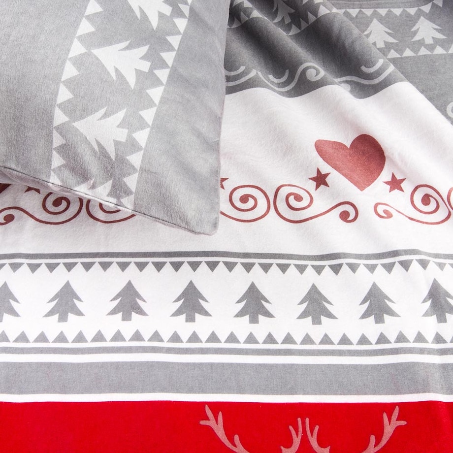 Pościel flanelowa 220x200 Amoria szara w serca i choinki, Flanelove