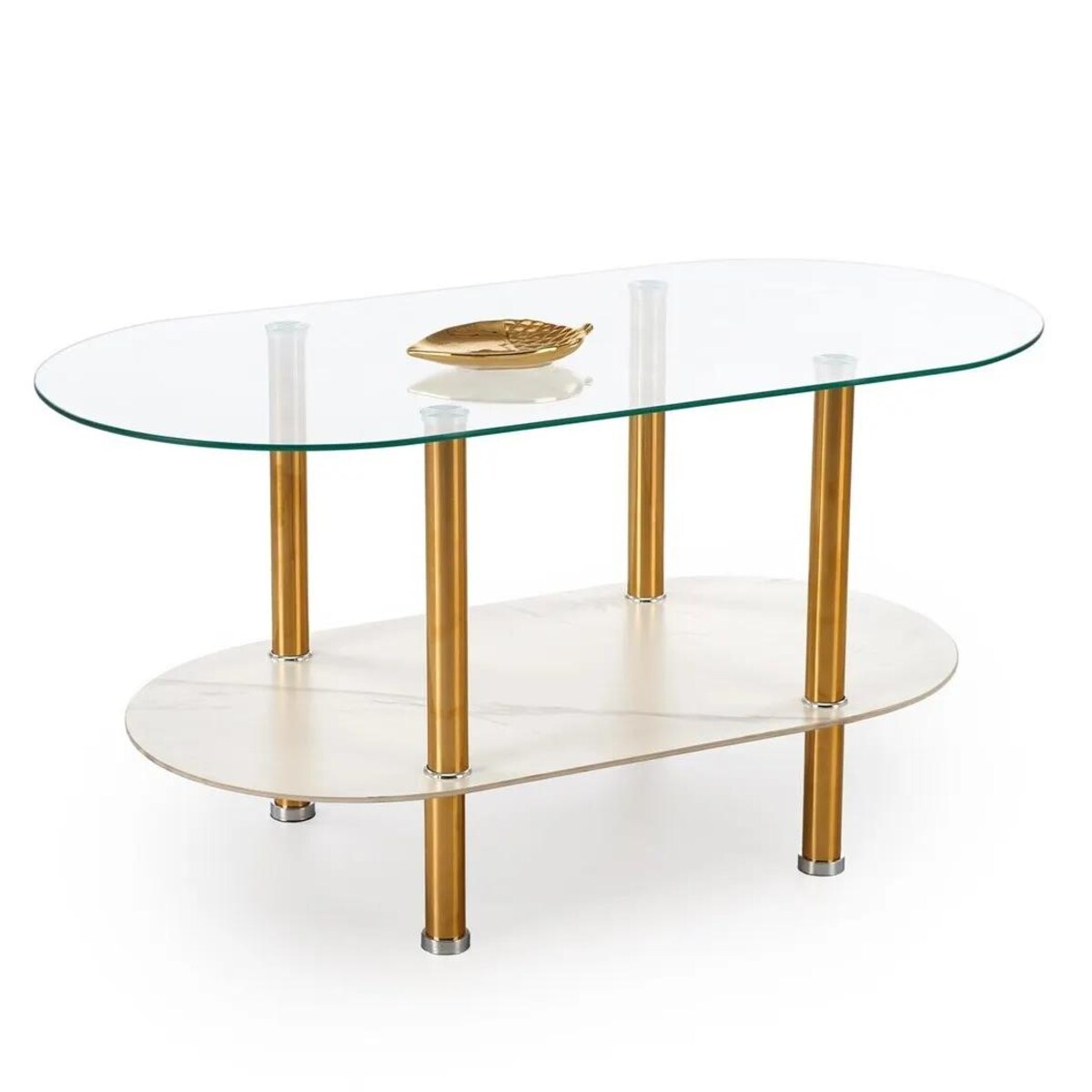 Ława szklana DUCAT 100x50cm biały marmur/transparentna/złota