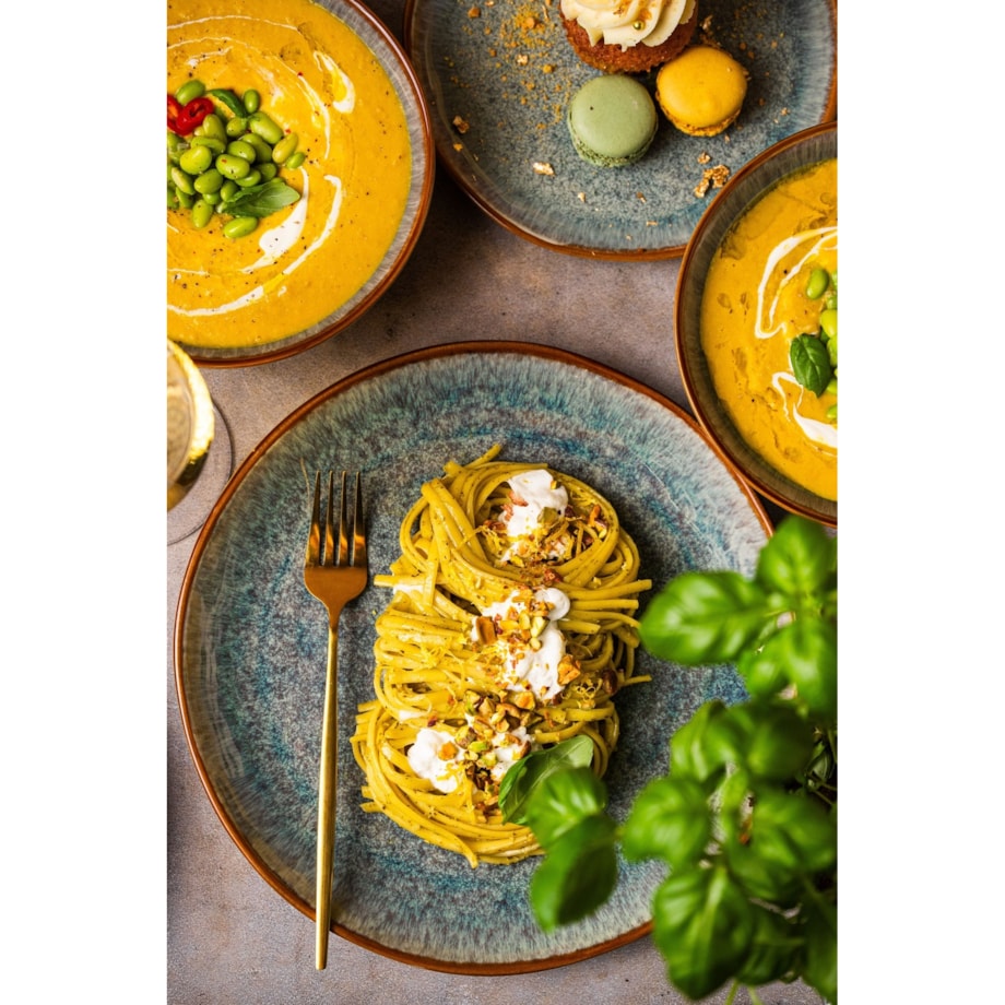 Serwis obiadowy Aokari niebiesko-biały na 12 osób 36 szt. Nowoczesny Do zmywarki Komplet talerzy