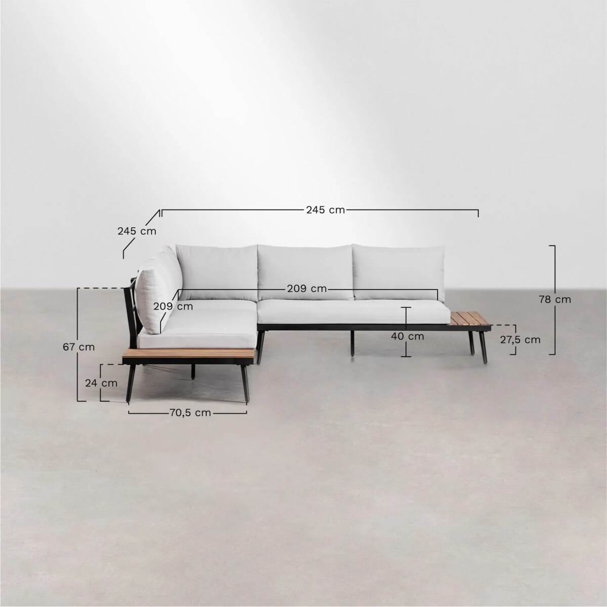 Zestaw ogrodowy: 4-osobowy narożnik ze stolikiem kawowym, aluminium i drewno akacjowe Kalen