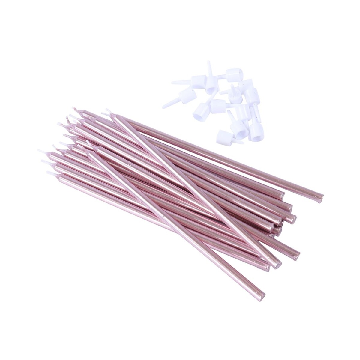 PME Zestaw 16 wysokich świeczek z podstawkami 18 cm różowe złoto