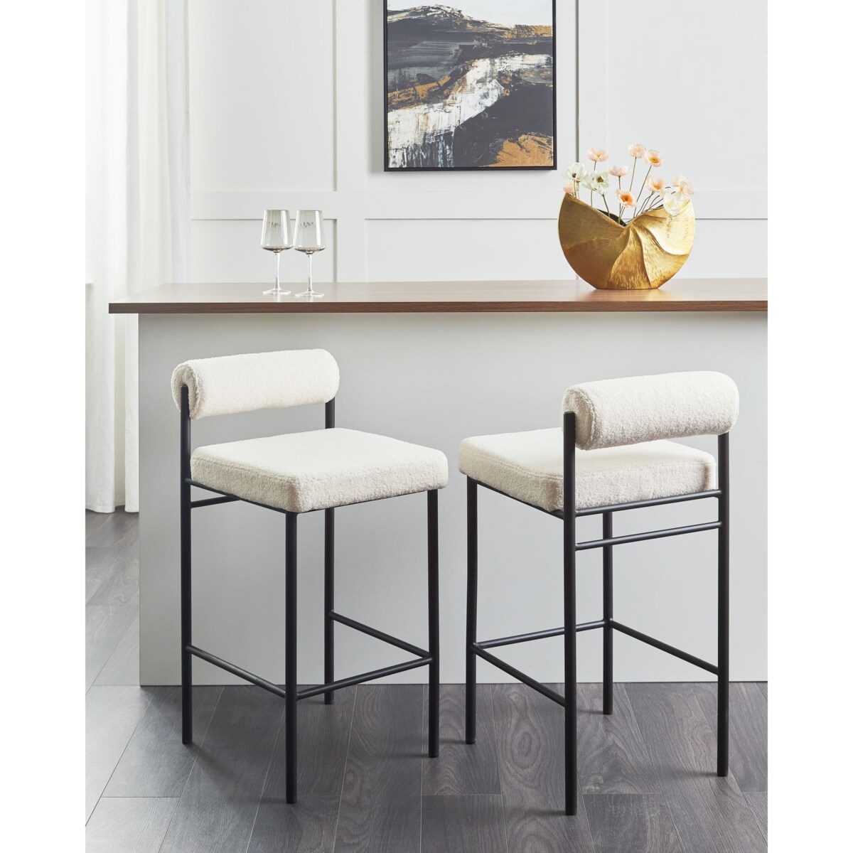 Krzesło barowe Zestaw 2 Boucle Złamana biel AMAYA