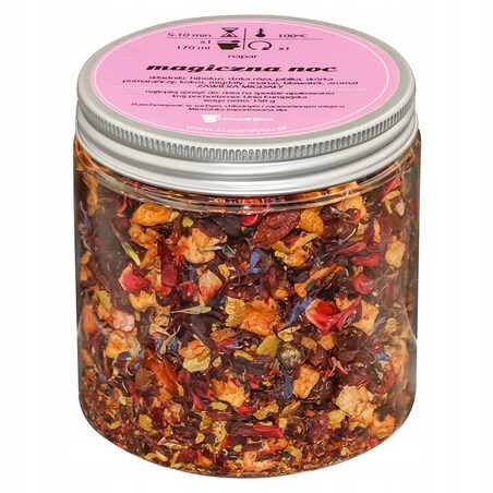 Herbata owocowa MAGICZNA NOC o smaku wiśniowo - marcepanowo - cynamonowym - herbata liściasta sypana mieszanka napar susz - gotowa na prezent upominek