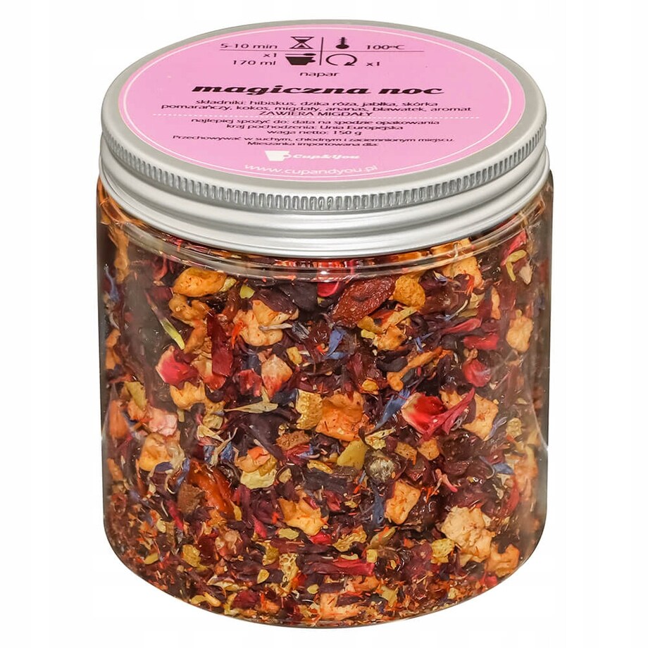 Herbata owocowa MAGICZNA NOC o smaku wiśniowo - marcepanowo - cynamonowym - herbata liściasta sypana mieszanka napar susz - gotowa na prezent upominek