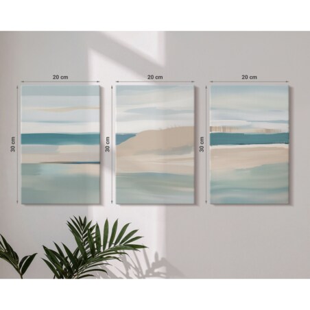 Zestaw 3 małych obrazów na płótnie - Abstrakcyjne niebieskie pejzaże - turkusowy