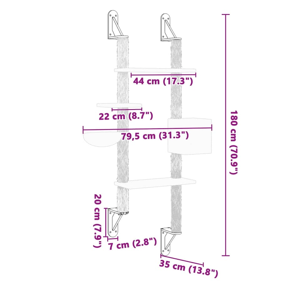 vidaXL Ścienne drzewko dla kota z drapakiem, kremowe, 180 cm