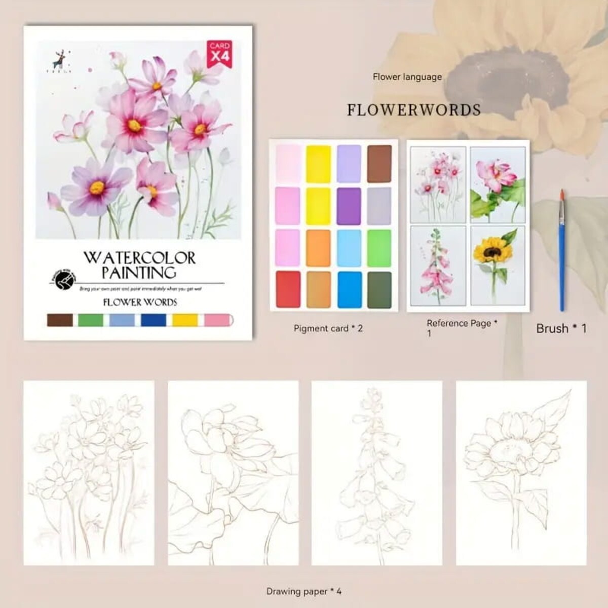 Malowanie akwarelą - Poezja kwiatów - 4 elementy