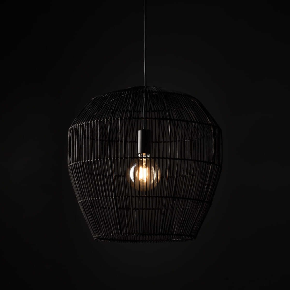 Wisząca lampa Haiti 11166 Nowodvorski japandi klatka koszyk bambusowa czarna