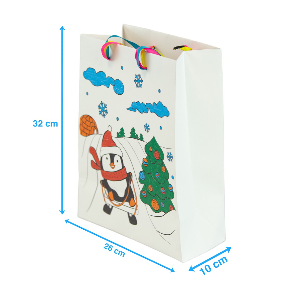 Torebka Prezentowa Na Prezent Do Kolorowania Dla Dzieci 32X26X10 Cm Pingwin Na Sankach
