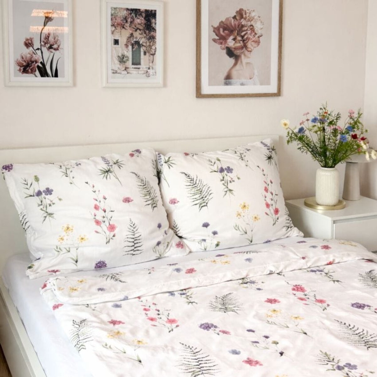 Pościel bawełniana 140x200 cm Kwiaty Polne Biała łąka