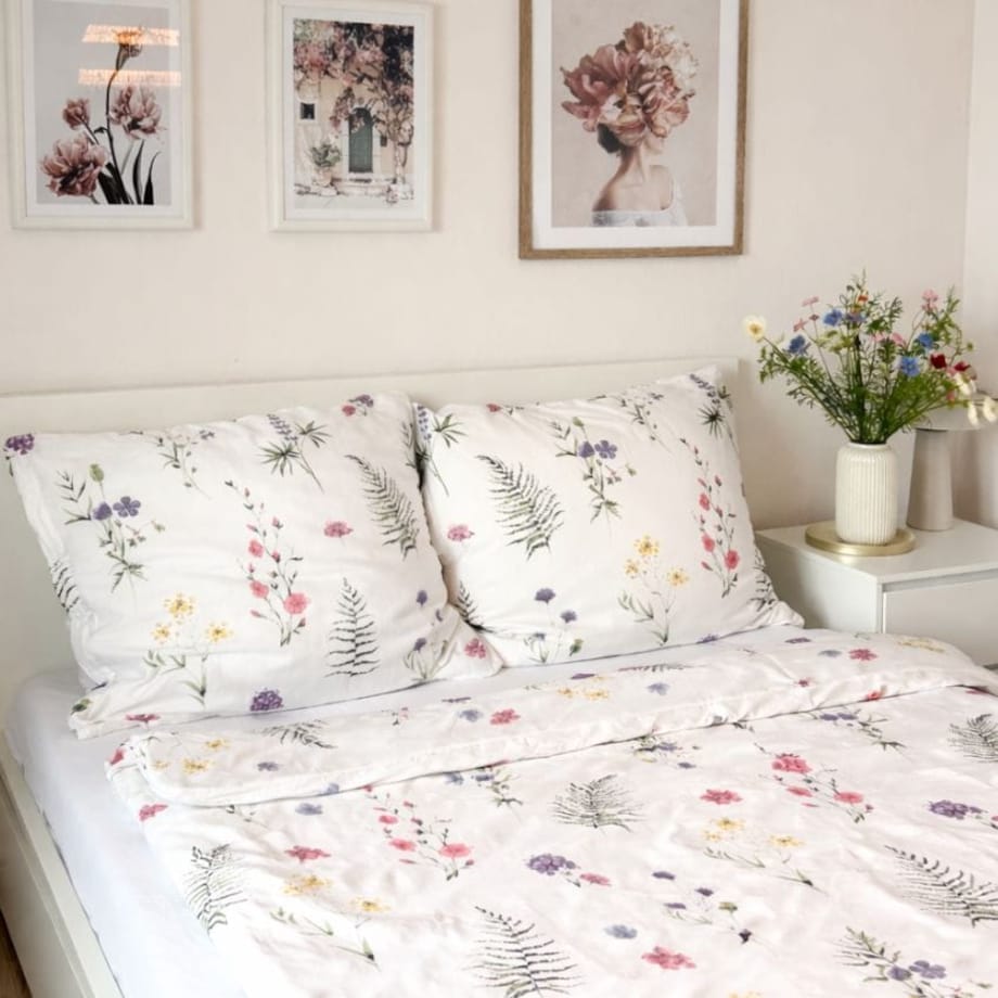 Pościel bawełniana 140x200 cm Kwiaty Polne Biała łąka