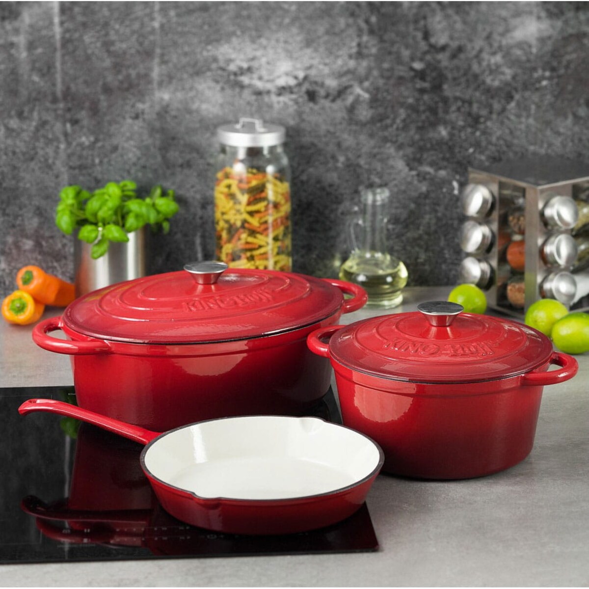 Garnek żeliwny emaliowany czerwony 2.4L 20cm na indukcję gaz KINGHOFF