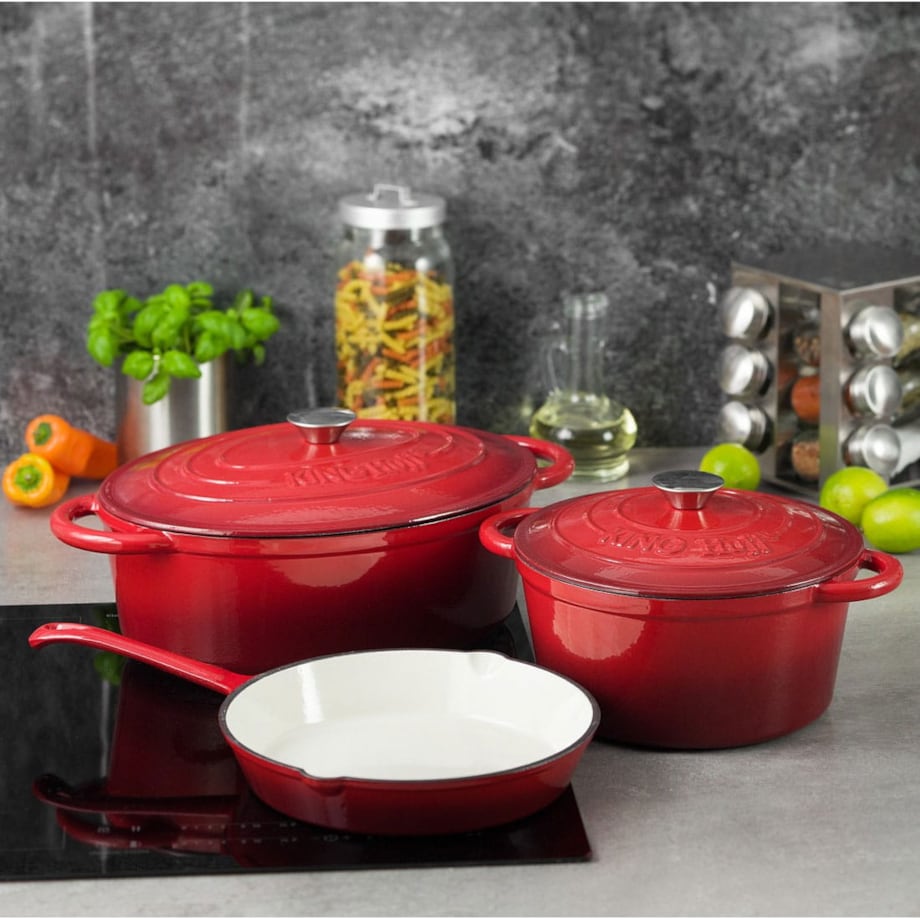 Garnek żeliwny emaliowany czerwony 2.4L 20cm na indukcję gaz KINGHOFF