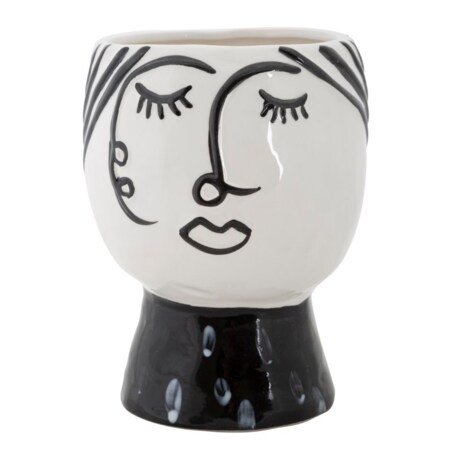 Osłonka dekoracyjna Face, kolor biały i czarny, porcelana, 14 x 14 x 18,2 cm, motyw: twarz, na doniczkę do salonu, Mauro Ferretti