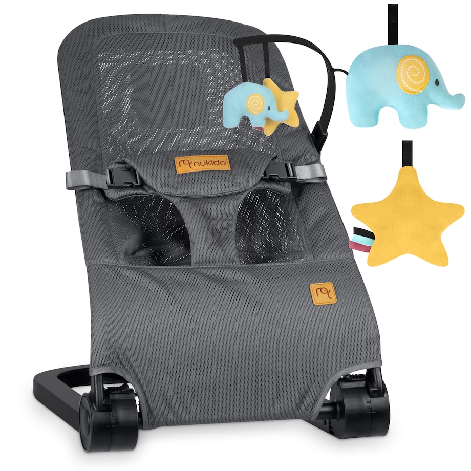 Leżaczek bujany z zabawkami składany bujaczek kołyska Nukido