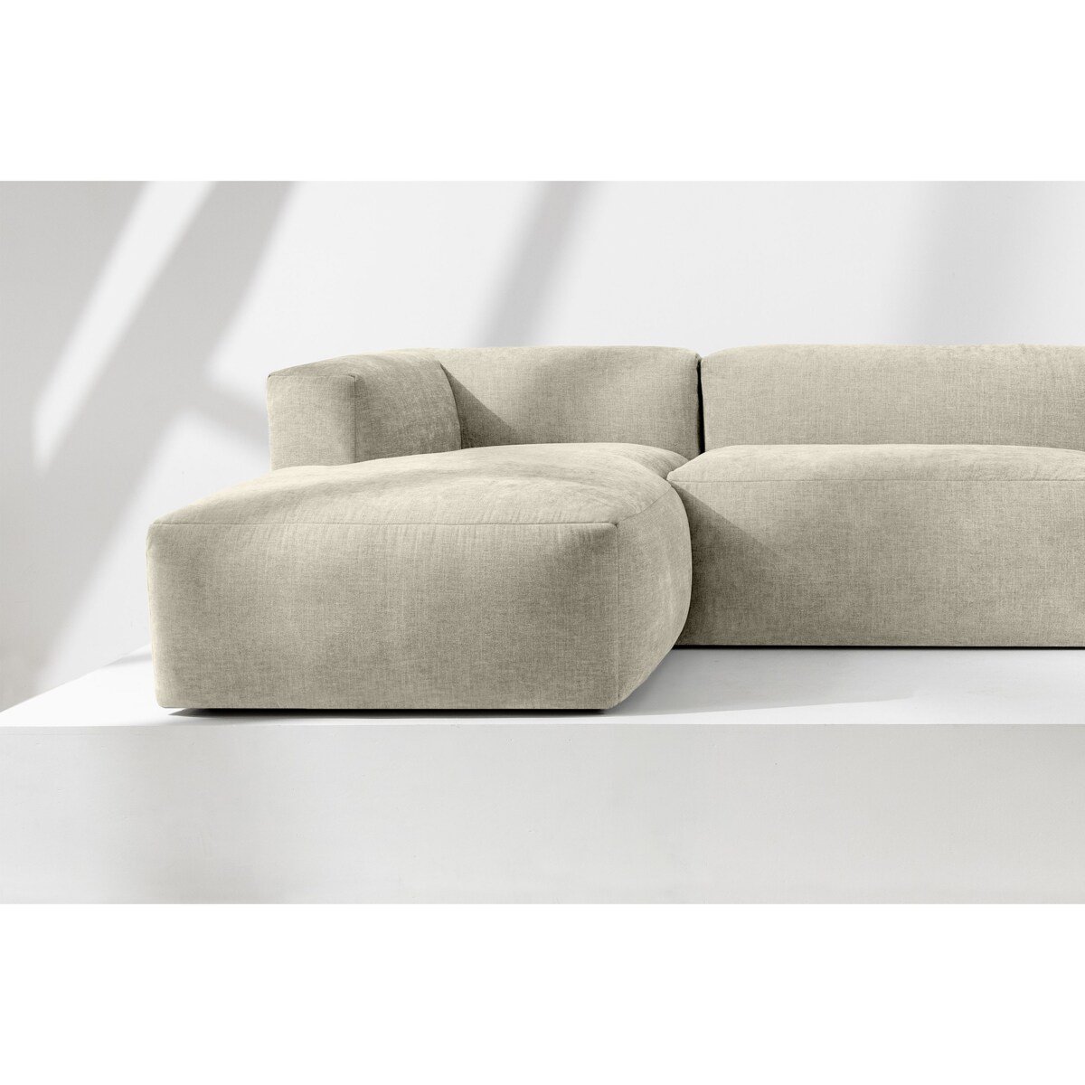 KONSIMO BUFFO Narożnik lewy 3/4-osobowy z wyjątkowo miękkim siedziskiem, kolor ecru