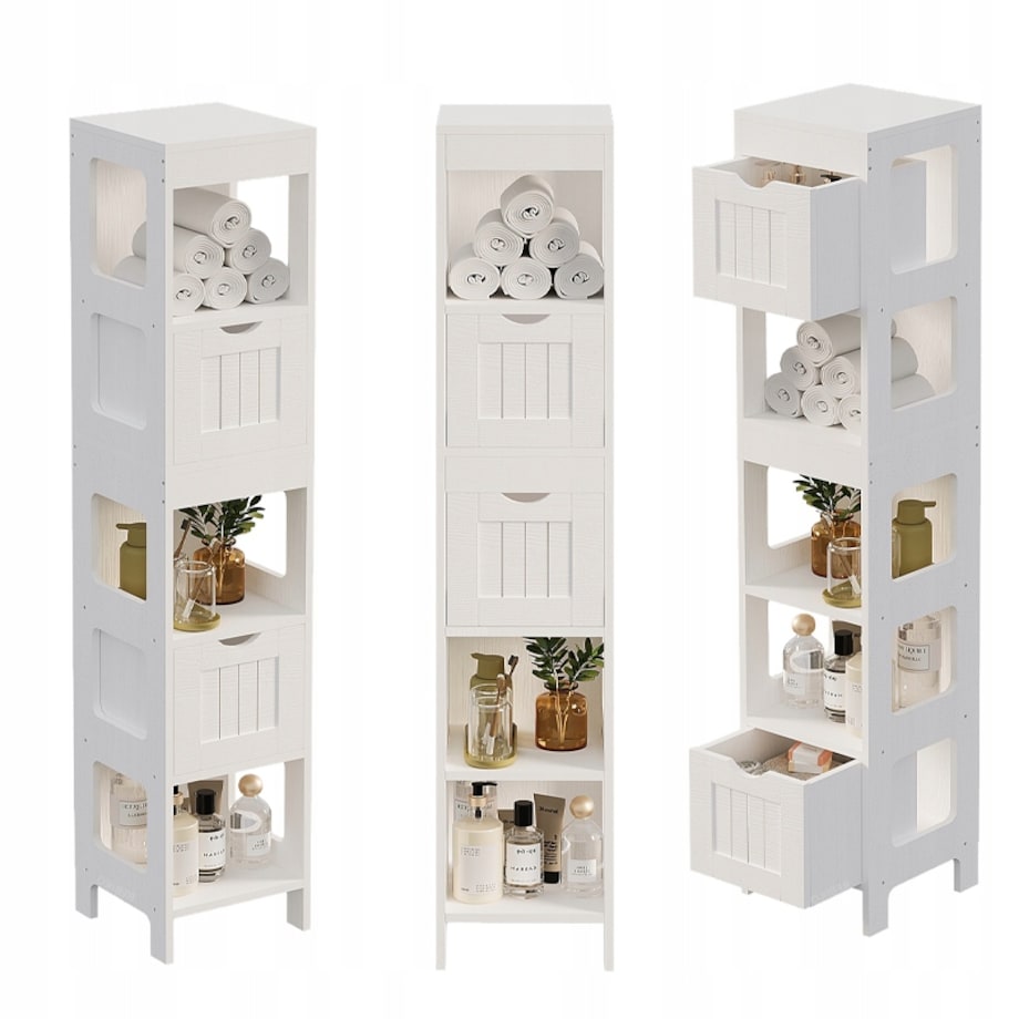 Szafka łazienkowa słupek szuflady biała wysoka półki nowoczesna loft 142 cm