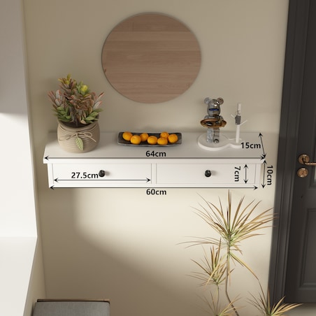 Półka wisząca z szufladami biała nowoczesna loft sypialnia ścienna 64 cm