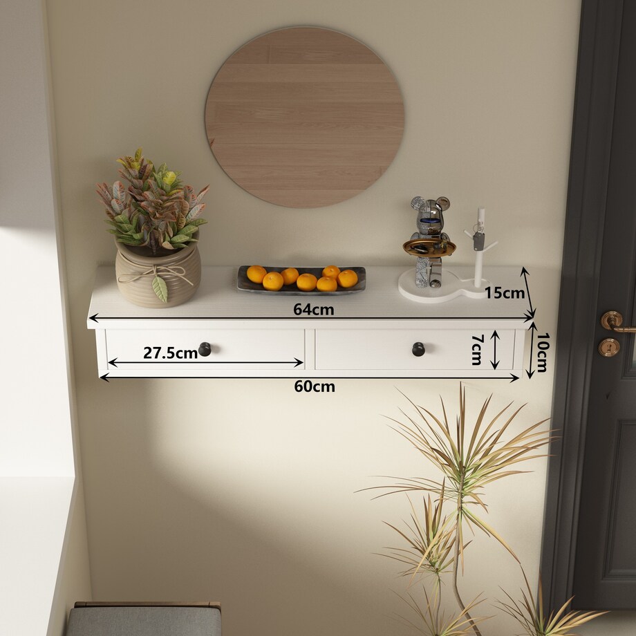 Półka wisząca z szufladami biała nowoczesna loft sypialnia ścienna 64 cm