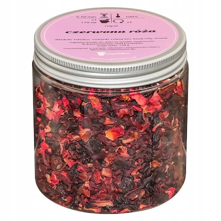 Herbata owocowa CZERWONA RÓŻA o delikatnie różanym smaku z nutą malin - herbata liściasta sypana mieszanka napar susz - gotowa na prezent upominek