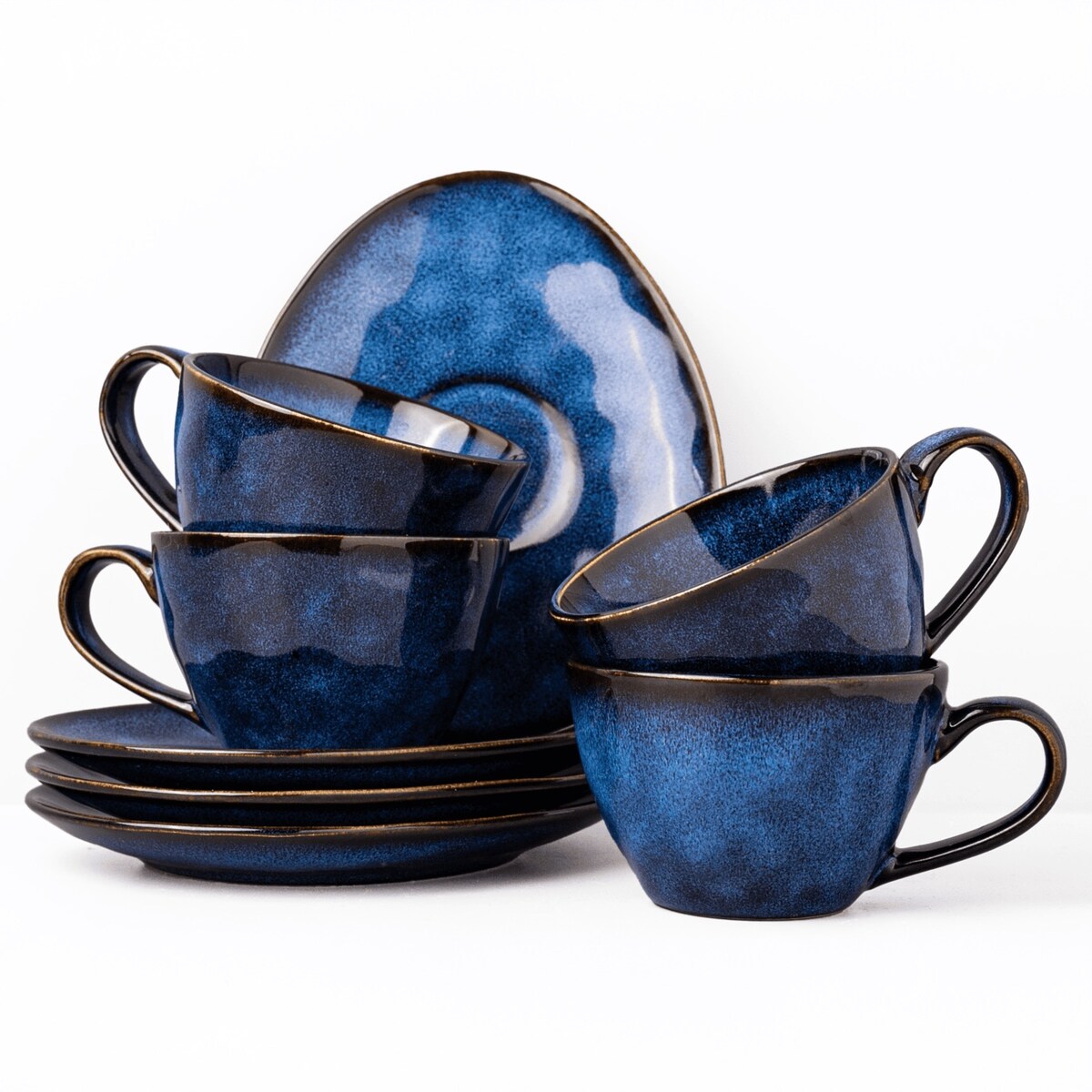 Serwis kawowy Uminami niebieski na 4 osoby 8 szt. Nowoczesny Do zmywarki Komplet filiżanka i spodek