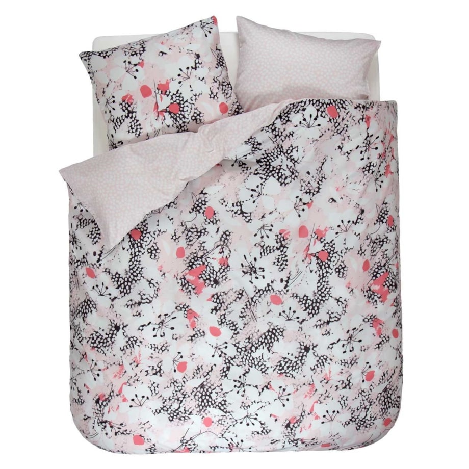 Komplet różowej pościeli z bawełny satynowej w kwiaty, poszewka ozdobna, pościel w kwiaty, pościel Esprit, 200 x 220 cm