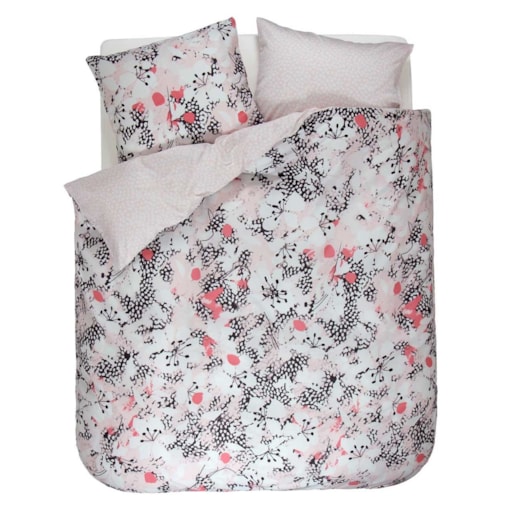 Komplet różowej pościeli z bawełny satynowej w kwiaty, poszewka ozdobna, pościel w kwiaty, pościel Esprit, 200 x 220 cm