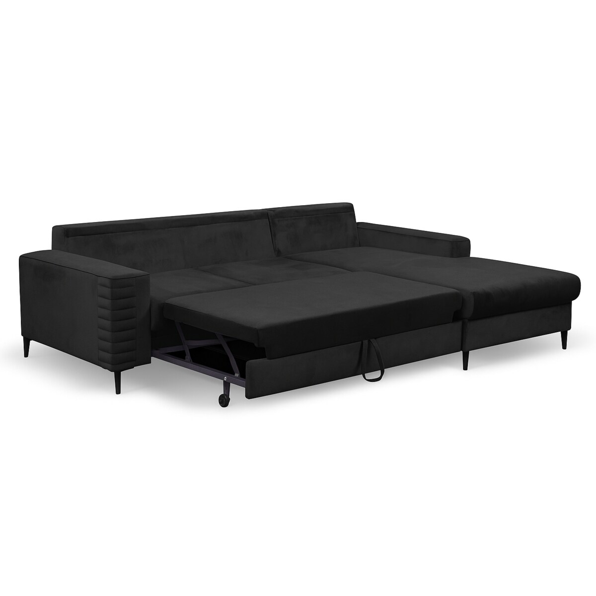 Narożnik rozkładany z zagłówkiem i pojemnikiem OLI, prawostronny, czarny