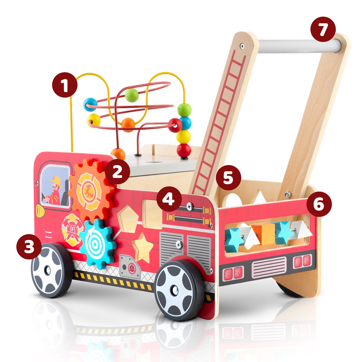 Chodzik pchacz drewniany dla dzieci straż pożarna Ricokids