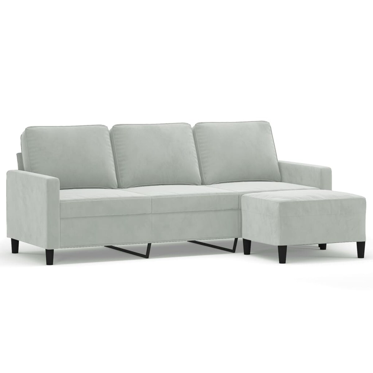 vidaXL 3-osobowa sofa z podnóżkiem, jasnoszara, 180 cm, aksamit