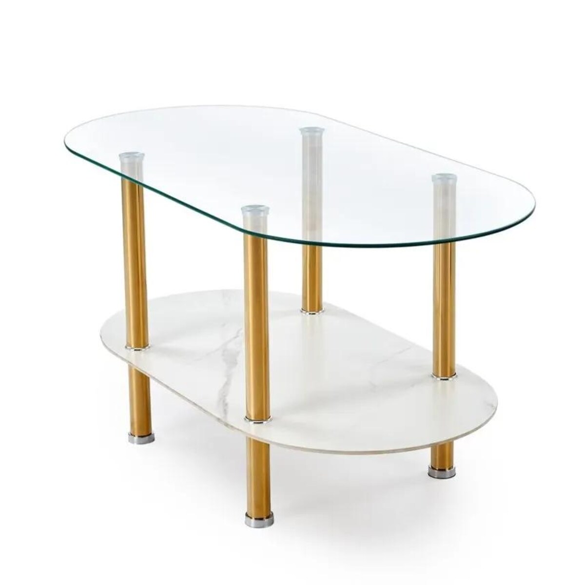 Ława szklana DUCAT 100x50cm biały marmur/transparentna/złota