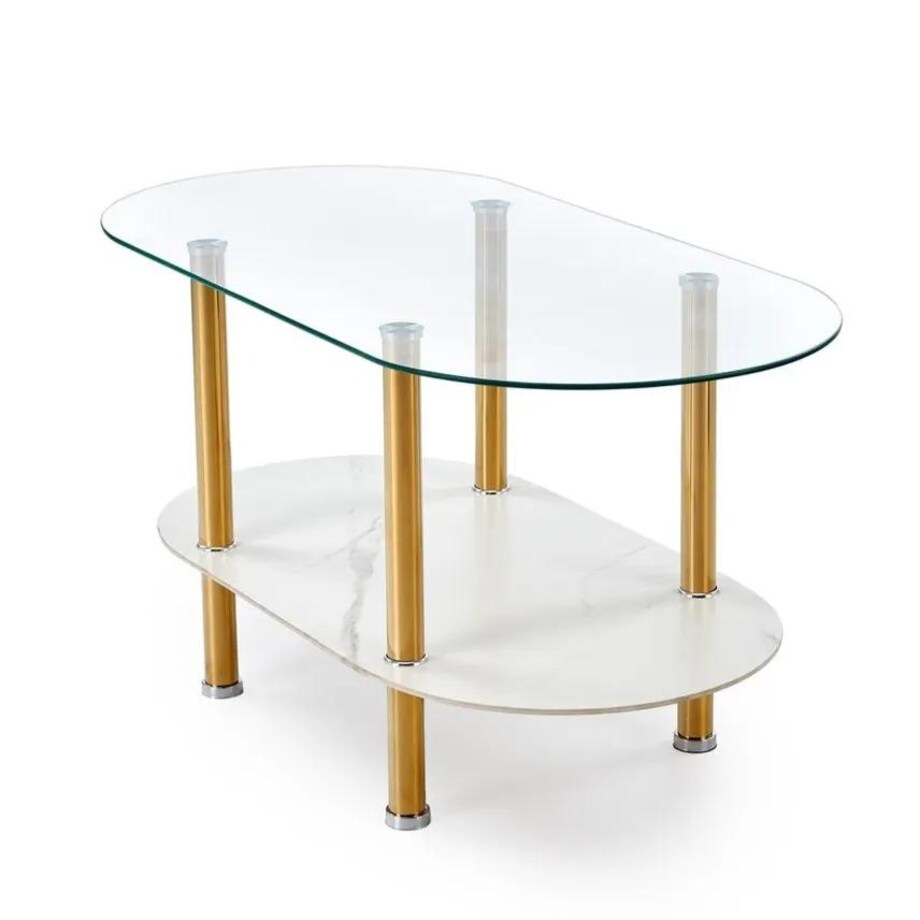 Ława szklana DUCAT 100x50cm biały marmur/transparentna/złota