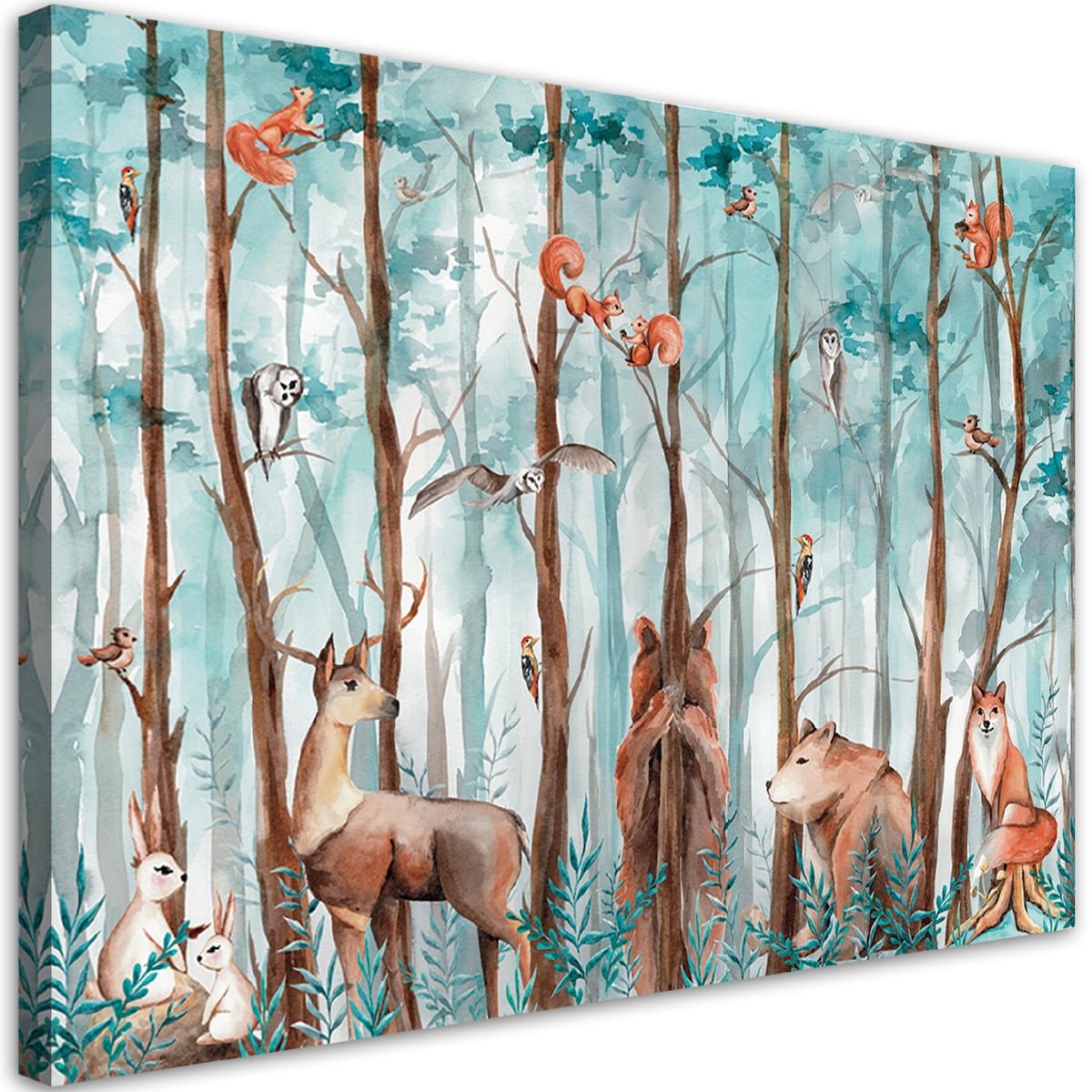 Obraz na płótnie, Leśne zwierzęta jeleń niedźwiedź lis