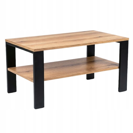 Stolik Kawowy Loft Dąb Evoke Czarny Stelaż 90X52Cm Ława Industrialna