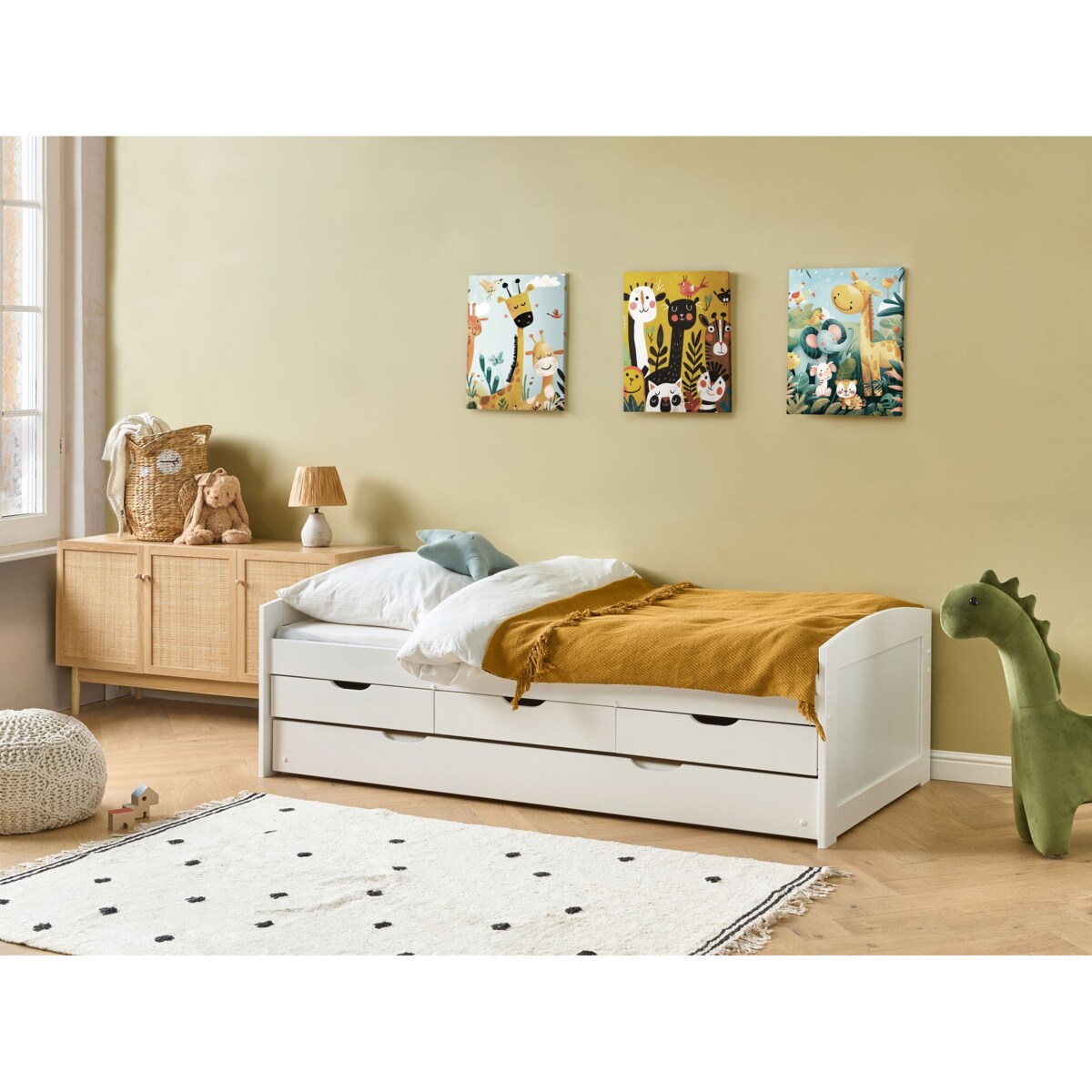 Łóżko wysuwane Drewno sosnowe PETIVILLE 90 x 200 cm Biały