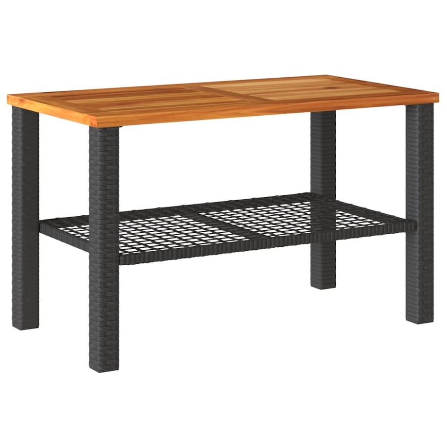 vidaXL Stolik ogrodowy, czarny, 70x38x42 cm, polirattan i akacja