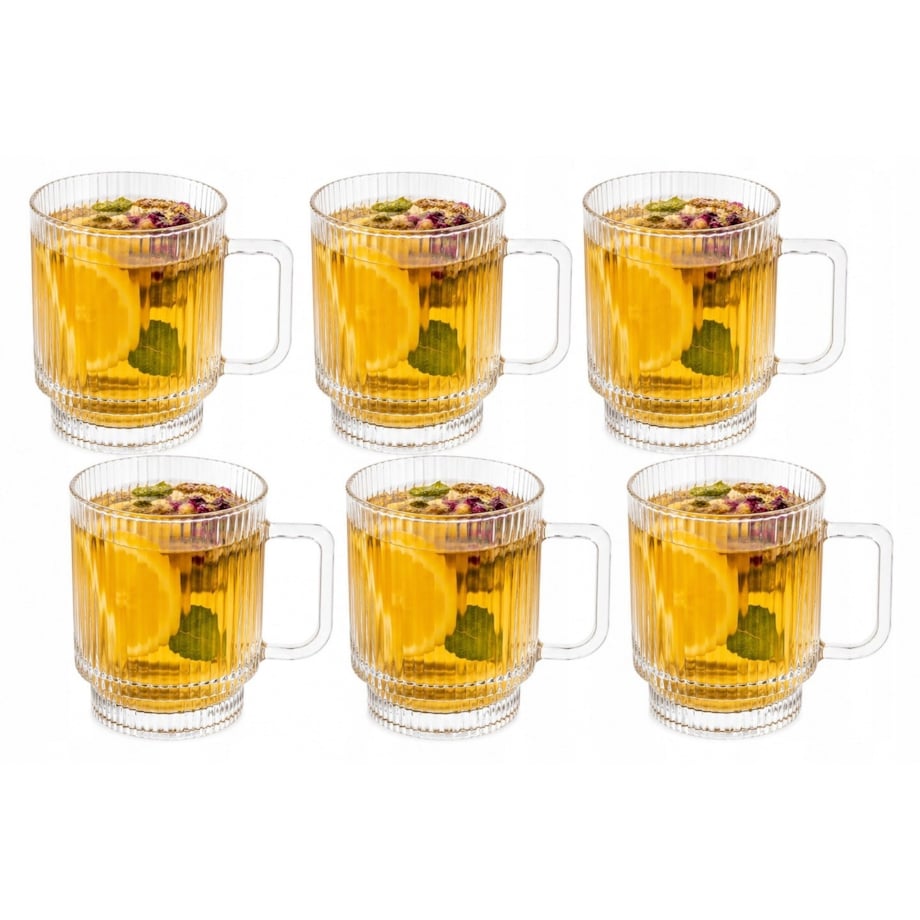 Szklanki Prążkowane 300ml 6szt Kubki do Latte Capuccino herbatę na prezent